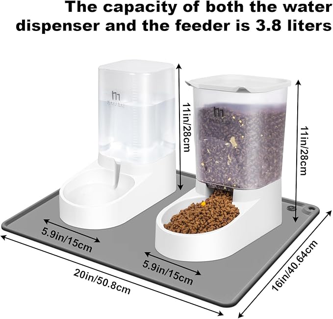 Marchul Dog Feeder and Water Dispenser, Automatic Gravity Dog Food Dispenser with Silicone Mat, Pet Food Dispenser Set for Small Medium Dogs Puppy Kitten