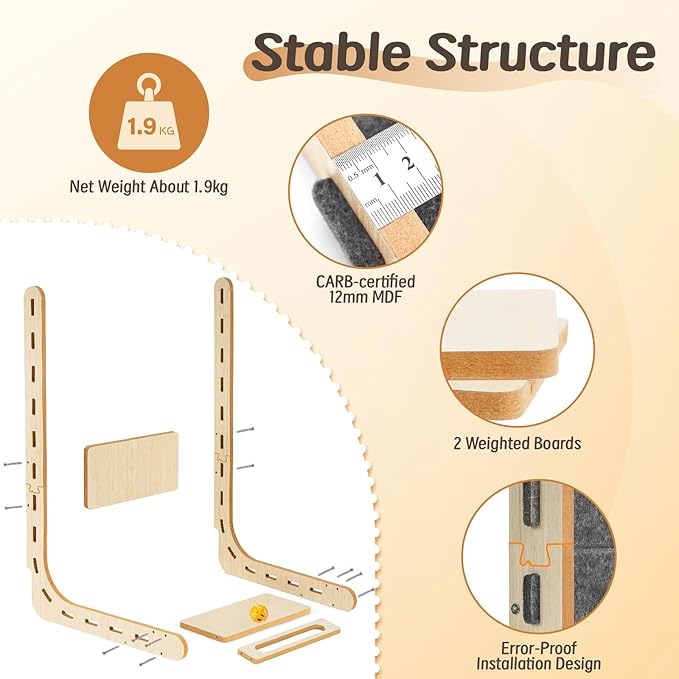 L Shaped Cat Scratcher with Ball Toy Felt Standing Cat Scratching Board for Indoor Cats Adults Vertical Scratch Pad Furniture Protector Kitten Toys 26.8 Inch-Grey