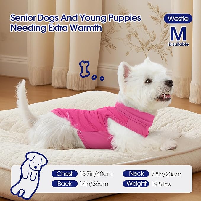 FUAMEY Dog Fleece Jacket for Meduim Dogs,Dog Winter Vest Lightweight Dogs Coat Pullover Breathable Pet Turtleneck Jackets Windproof Water Resistant Vests Warm Puppy Snowsuit Pink M
