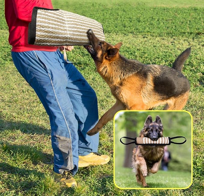 Professional Dog Bite Training Set 3 in 1 Dog Bite Sleeve Arm + Whip Agitation Stick for Dogs Training Protection for Biting + Dog Bite Pillow Tug Toy, Interactive K9 Pitbull German Shepherd Puppy