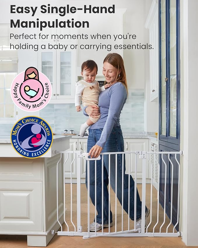 Mom's Choice GROWNSY Baby Gate, 29.5"-53" Auto-Close Dog Gate for Stairs & Doorways, Pressure-Mounted Easy Install Baby Gate - No Drill, Walk Through, Safe & Durable