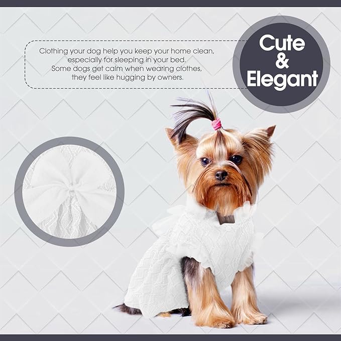Kuoser Dog Dress, Cute Dog Dresses for Medium Large Dogs Girl Elegant Puppy Tutu with Bow-Knot, Doggie Princess Costume Pet Outfit for Birthday Party Christmas Halloween Wedding, White L
