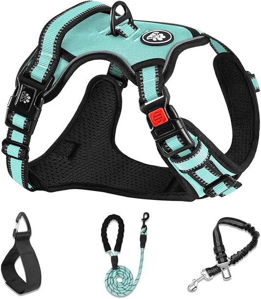 NESTROAD No Pull Dog Harness,Adjustable Oxford Dog Vest Harness with Leash,Reflective No-Choke Pet Harness with Easy Control Soft Handle for Large Dogs(X-Large,Turquoise)