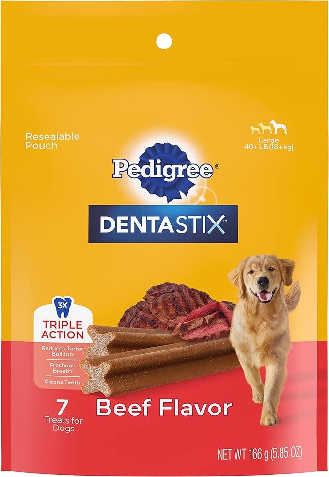 PEDIGREE DENTASTIX Large Dog Dental Treats Beef Flavor Dental Bones, 6.07 oz. Pack (7 Treats)