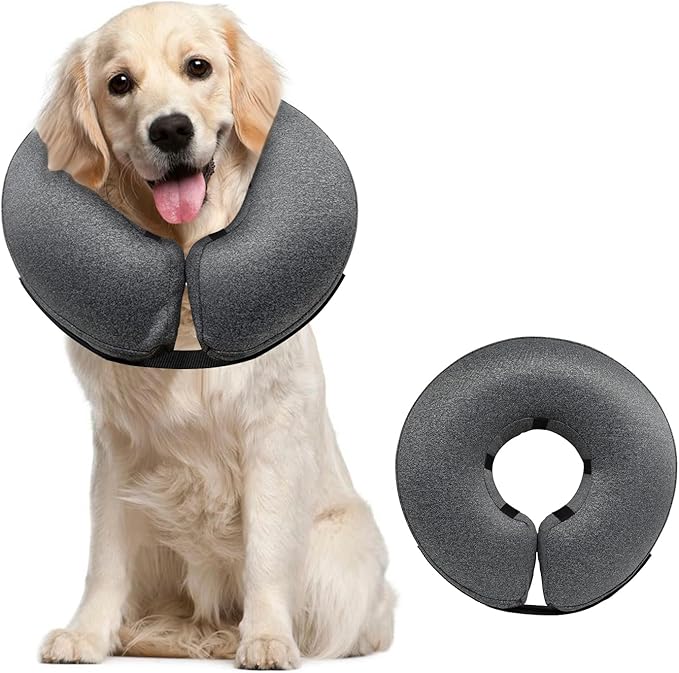 MIDOG Inflatable Dog Cone Alternative for After Surgery - Soft Protective Donut Collar Prevents Licking & Allows Eating, Comfortable Recovery E-Collar Alternative for Small Medium Large Dogs (Gray,L)
