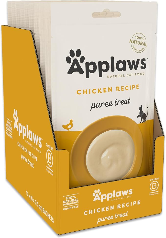 Applaws Lickable Cat Treats, Natural Grain-Free Purée, Made with Limited and Natural Ingredients, No Artificial Additives, Chicken Squeeze Up Cat Treats (60 x 0.5 oz Sachets)