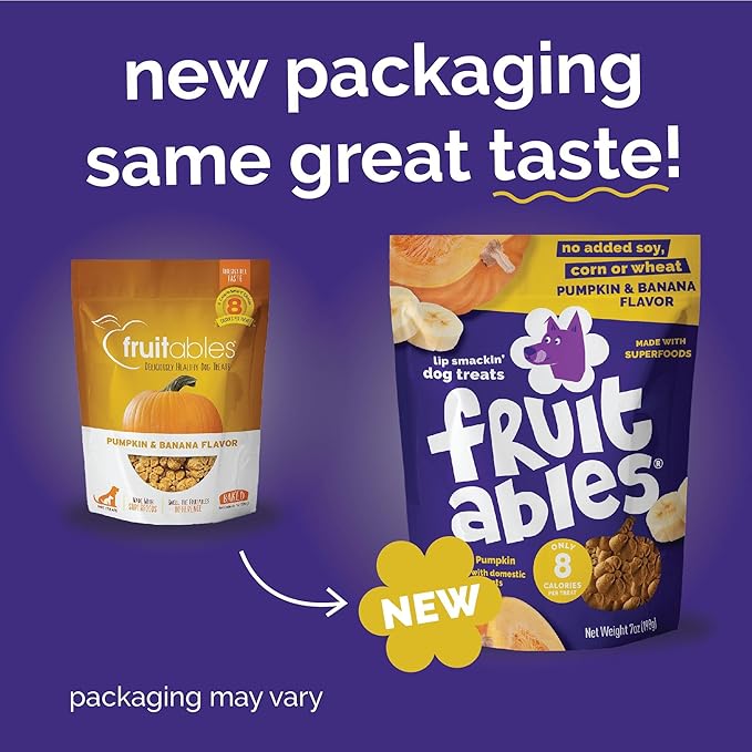 Fruitables Baked Dog Treats – Healthy Low Calorie – Free of Wheat, Corn and Soy – Pumpkin and Banana – 12 Ounces