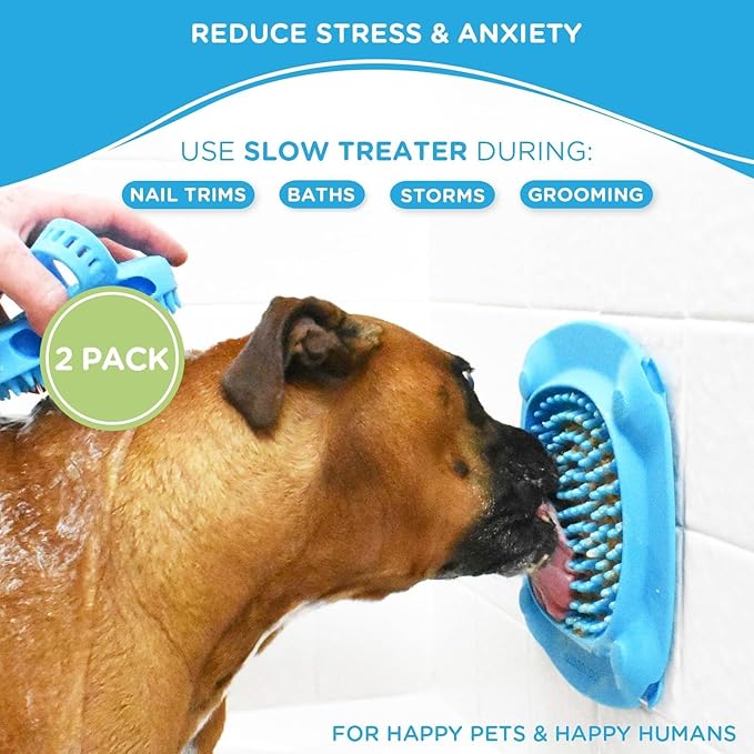 Aquapaw Dog Bath Lick Mat - 2-Pack, XL, Blue - Slow Feeder Mat & Dog Treat Container with Suction Cup - Shower Peanut Butter Holder & Bathing Distraction Aid