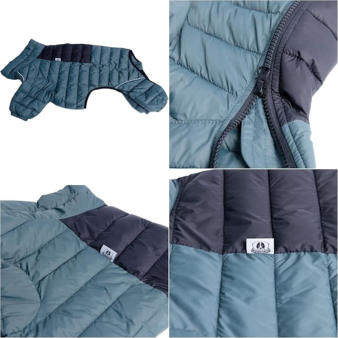 Lovelonglong Dog Coat Dog Warm Jacket, 4 Legs Covered Waterproof Windproof Reflective Warm Dog Vest, Zippered Adjustable Outdoor Dog Snow Jacket for Small Medium Large Dogs ArmyGreen XXXXL