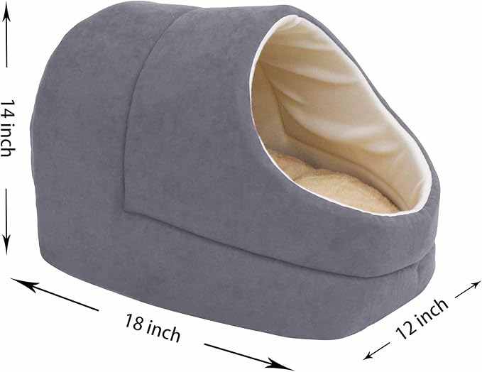 4 in 1 Self Warming Burrow Cat Bed, Pet Hideway Sleeping Cuddle Cave (Grey-2)