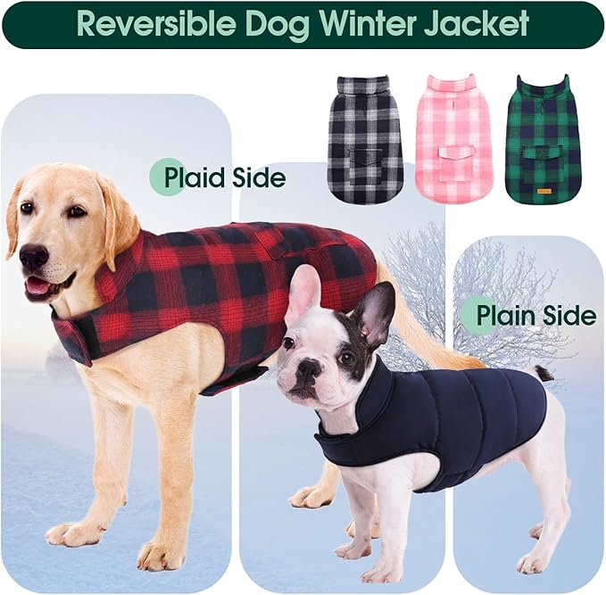 Kuoser Reversible Winter Coat, British Style Jacket for Small Dogs, Warm Windproof Puppy Cold Weather Clothes Vest, Red XS