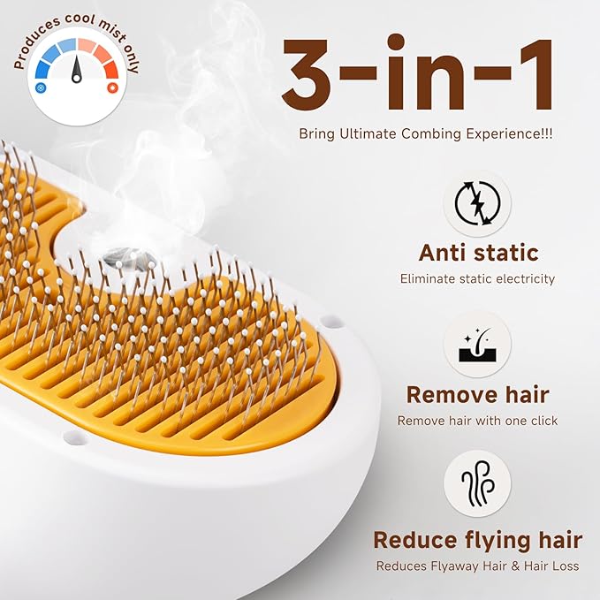 Steam Brush for Dog & Cat – 3-in-1 Pet Spray Hair Removal Comb – Pet Grooming & Shedding Steam – Includes Waterless Shampoo – Water Brush for Long & Short Haired Pets – Defur Spritz Comb