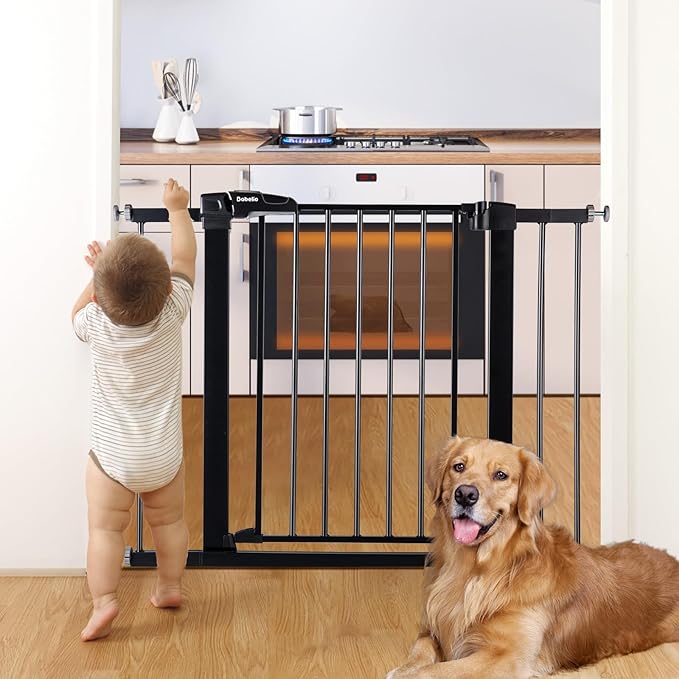 Babelio Baby Gate, 29-43" Auto-Close Easy Install Pet Gate, Extra Wide Walk Thru Child Safety Gate, 30" Tall Pressure-Mounted Metal Dog Gate for Doorways & Stairs, Black