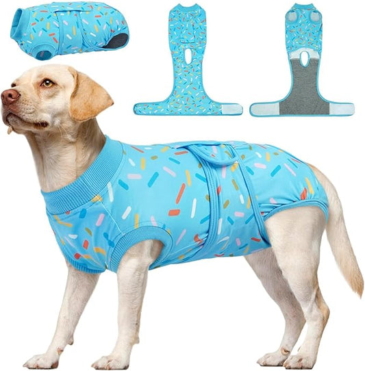 Kuoser Dog Surgery Suit, Dog Surgery Suit Male Neuter, Comfy Puppy Recovery Suit Doggie Onesie, Post-Op Onesie for Female & Male Dogs, Soft Protective Wear, BlueRibbon L