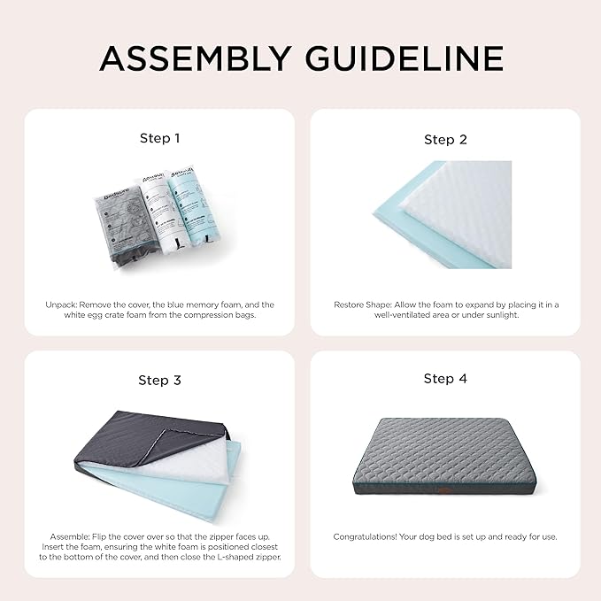 Bedsure Orthopedic Dog Bed for Large Dogs - Thick Flat Memory Foam Pet Mattress with Removable Washable Cover and Egg Crate Foam, Suitable for Pet Up to 65 lbs, 36x27x3.5 Inches, Navy