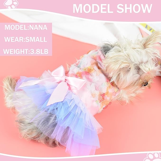 Dog Dress for Spring Summer, Small Dogs Girl Skirt Female Puppy Dresses Pet Yorkie Chihuahua Tulle Dress,Birthday Party Lace Costume Tutu Apparel
