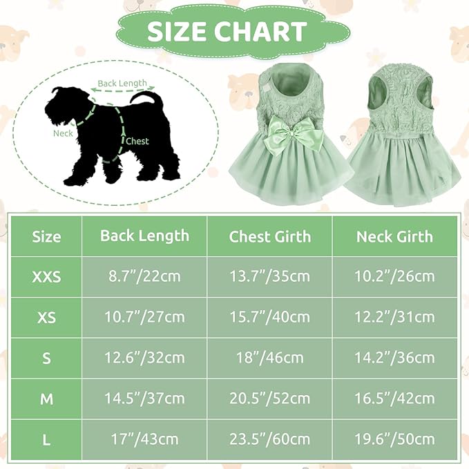 ASENKU Dog Dress Pet Wedding Dress Princess Lace Puppy Birthday Party Outfit Formal Apparel Girl for Small Medium Dogs Cats (XX-Small, Green)