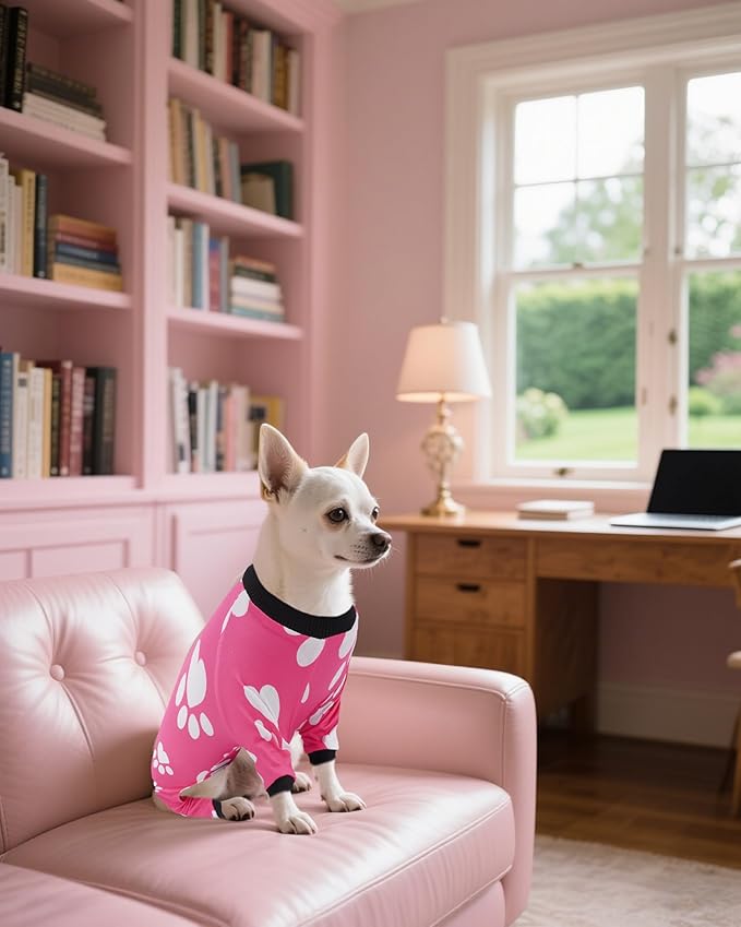 PET SHOW 4 Pack Small Dog Pajamas Girl Doggies Soft Stretchy PJs Paw Floral Puppy Cats Doughnut Ice Cream Onesies Outfits with Sleeve Pets Breathable Summer Clothes Costume S