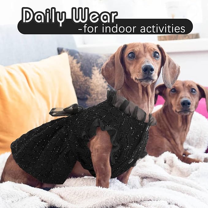 Kuoser Dog Dress, Cute Dog Dresses for Medium Dogs Girl Elegant Puppy Tutu with Bow-Knot, Doggie Princess Costume Pet Outfit for Birthday Party Christmas Halloween Wedding, Black M