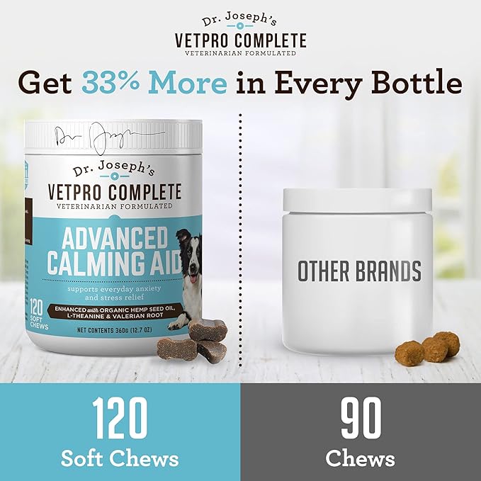 VetPro Advanced Calming Aid, Dog Anxiety Treats, Enhanced with Organic Hemp Seed Oil, Veterinarian Formulated Dog Calming Treats