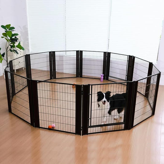 Heavy Duty Dog Playpen 32 Inch Height - Indoor Outdoor Pet Fence Enclosure for Medium and Small Dogs - Foldable Puppy Exercise Pen for Indoor and RV Camping or Yard (12 Panels, 32" H (Black))