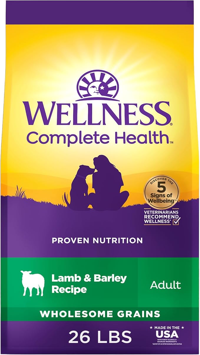 Wellness Complete Health Dry Dog Food, Wholesome Grains, Natural, Lamb & Barley Recipe, (26-Pound Bag)