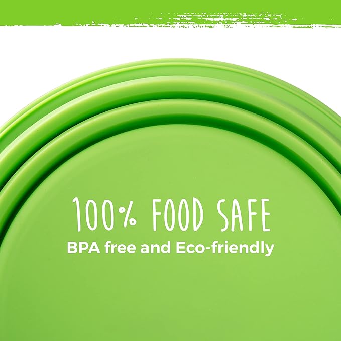 Mighty Paw Travel Dog Bowl Set - Silicone Food - Bonus Carabiner Clip - Ideal for Hiking - Camping - Lightweight - Leak-Proof - Collapsible Dog Bowl with Lid - Green - 2 Pack (27 Oz)