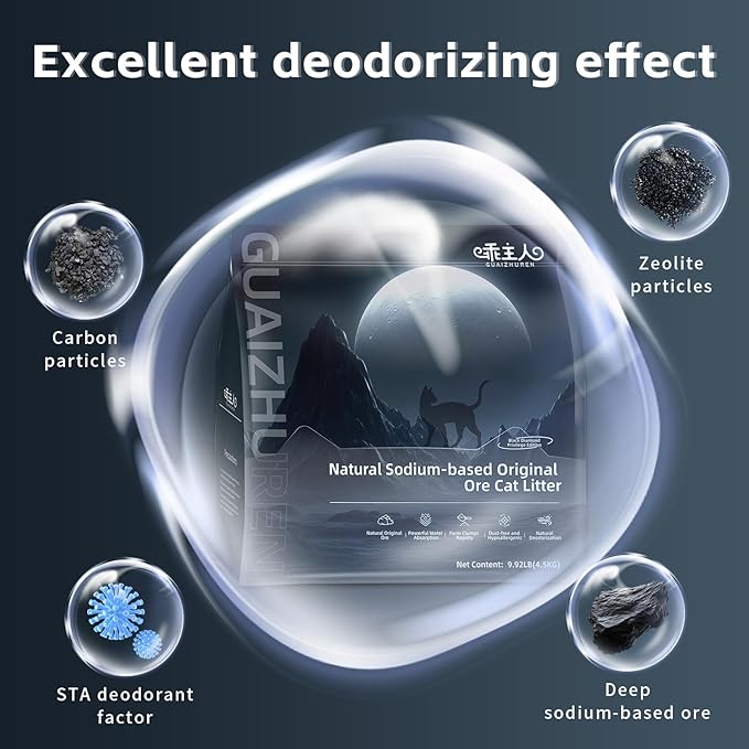 Mineral Ore Clumping Liþer, Natural Sodium-Based Raw Mineral Cat Litter | Dust-Free, Ultra Absorbent, Odor Control | Eco-Friendly, Low Tracking, Clumping Cat Litter 9.9LBS (9.9LBS_Black Diamond)