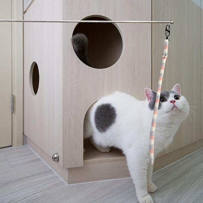 Retractable Cat Wand, 7 Pack Super Long 55.1" Wand Toy with Ball of Yarn, Feather Teasers - Interactive Indoor Cat Toys for Kittens & Cats