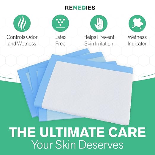 Remedies Extra Large Incontinence Bed Pads (36" x 36", 50 Count) - Super Absorbent Disposable Chux Underpads for Adults, Seniors, Kids, Puppies, Dogs & Furniture Protection