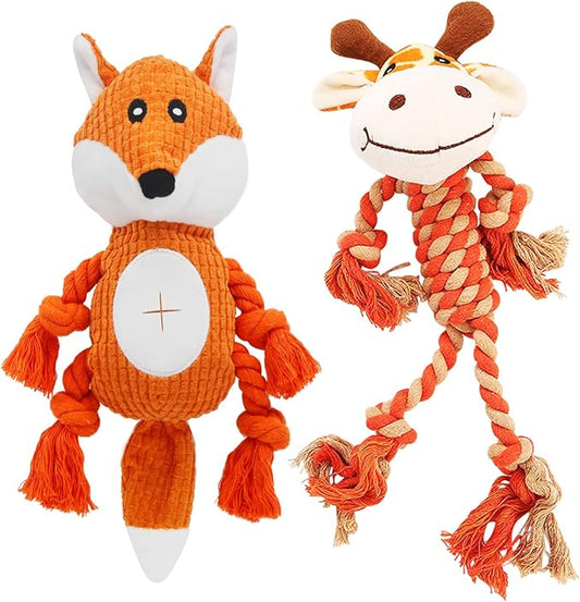 Rope Dog Toys to Keep Them Busy - Tug of War Dog Toys for Boredom Plush Interactive Squeaky Puppy Toys for Small Medium Large Dogs