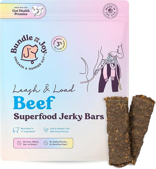 Leash & Load Dog Treats Beef Jerky Snack Bars, 5 oz Bag, Puppy and Training Treats, Natural Superfood Grain Free Made with Real Beef, Superfoods, Corn, Poultry & Soy Free