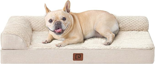 EHEYCIGA Memory Foam Dog Bed Medium Sized Dogs, Waterproof Dog Bed Orthopedic with Washable Removable Cover, Non-Slip Pet Bed Couch for Crate, 30x20x6 Inches, Beige