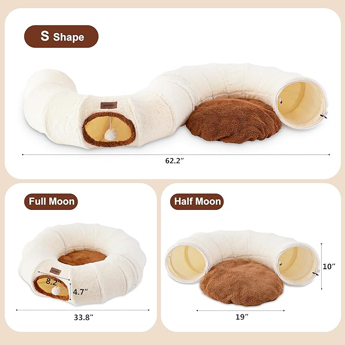 ZOMISA Cat Tunnel Bed for Indoor Cats, Cute Cat Donut Toy Tunnel for Small Large Cats, Peekaboo Pet Cave Play Tunnel for Kitten/Rabbit,Grey