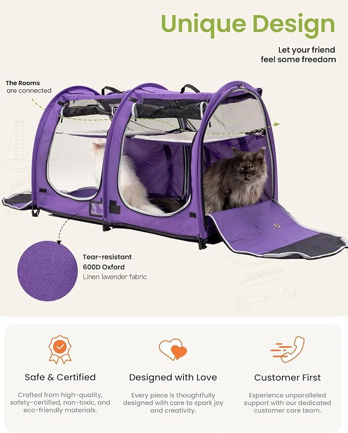 Mispace Portable Twin Compartment Show House Cat Cage/Condo - Easy to Fold & Carry Kennel - Comfy Puppy Home & Dog Travel Crate with Portable Carry Bag/Two Hammocks/Mats and Collapsible Litter Box
