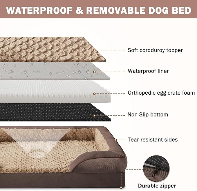 INVENHO Orthopedic Medium Dog Dogs, Egg-Crate Foam Dog Couch with Washable Removable Cover, Waterproof Lining and Nonskid Bottom