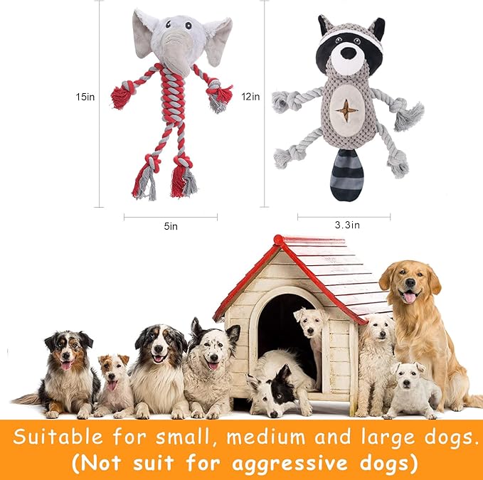 Rope Dog Toys to Keep Them Busy - Tug of War Dog Toys for Boredom Plush Interactive Squeaky Puppy Toys for Small Medium Large Dogs