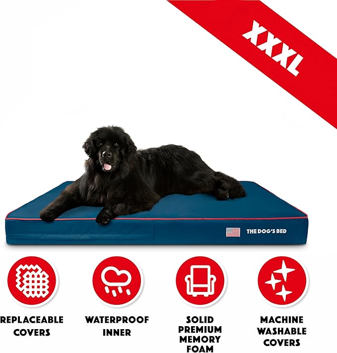 The Dog’s Bed Orthopedic Memory Foam Dog Bed, XXXL Blue Oxford with Red Trim USA Flag 64x44, Pain Relief for Arthritis, Hip & Elbow Dysplasia, Post Surgery, Supportive, Calming, Waterproof Washable