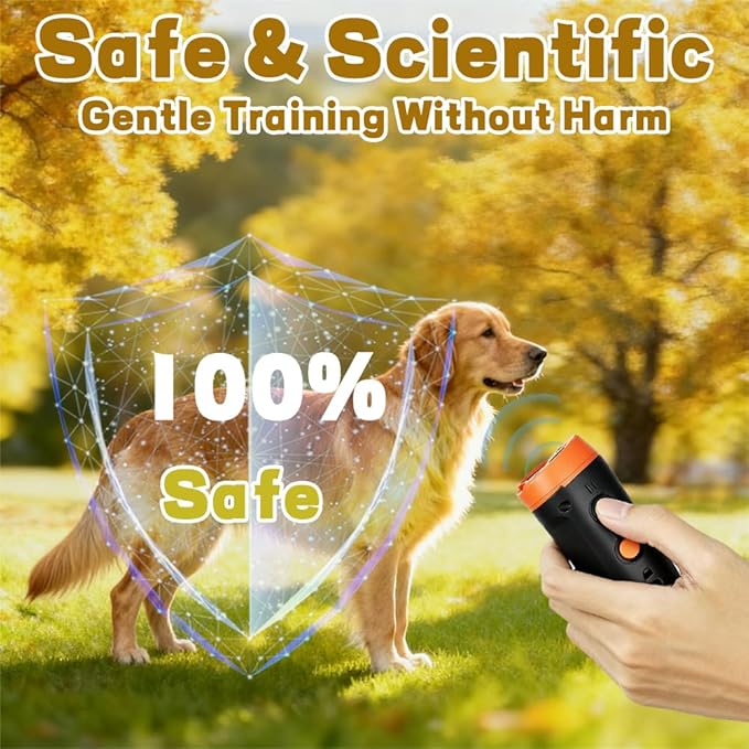 Ultrasonic Dog Bark Deterrent and Training Device with Flashing Light Dog Whistle to Stop Barking Neighbors Pet, Anti Barking Device for Dogs Up to 39 Feet, Compact and Portable