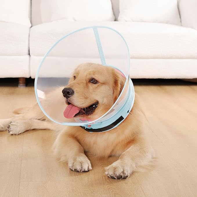 Sponge Core Dog Cone, Inflatable Dog Cone Collar Alternative, Dogs Donut Collar After Surgery, Soft Cone for Large Medium Small Dogs to Stop Licking, No Inflation Required, Clear View(Size 8, Pink)