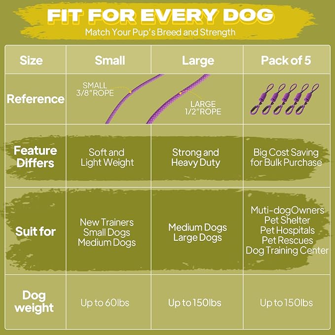 Fida Slip Leads for Dogs - 4 FT x 1/2" Heavy Duty Comfortable Strong Rope Leash for Large, Medium Dogs - No Pull Pet Training Leash with Highly Reflective, Purple