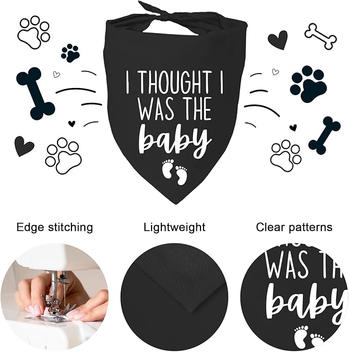 I Thought I was The Baby Bandana Pet Scarf Pregnancy Announcement Bandana Dog Bandana for Dogs Pet Accessories for Dog Lovers Pregnancy Reveal Ideas (Black)