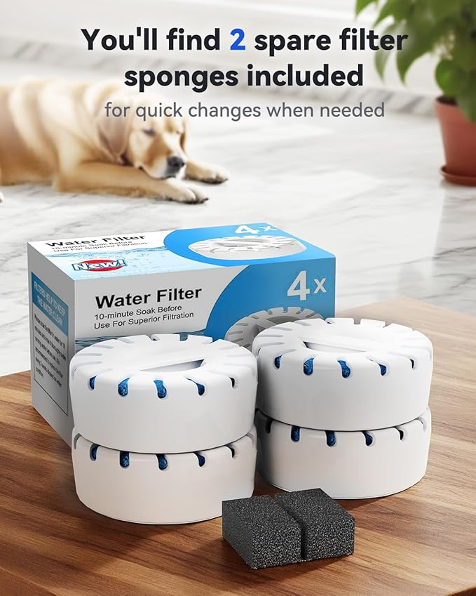 Replacement Water Filters for Dog Water Fountain for Large Dogs, BPA-Free, Compatible with IAD Stainless Steel Large Dog Water Fountain, 2 Month Filter Supply, 4-Pack