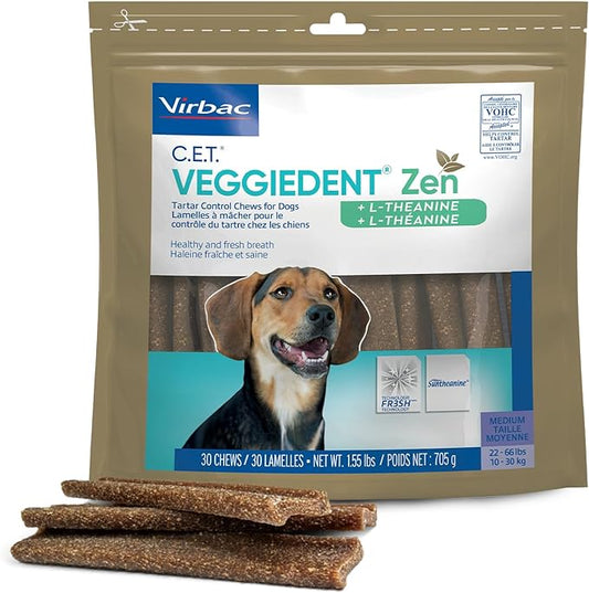 Virbac C.E.T. VEGGIEDENT Zen Tartar Control Chews for Dogs - Medium