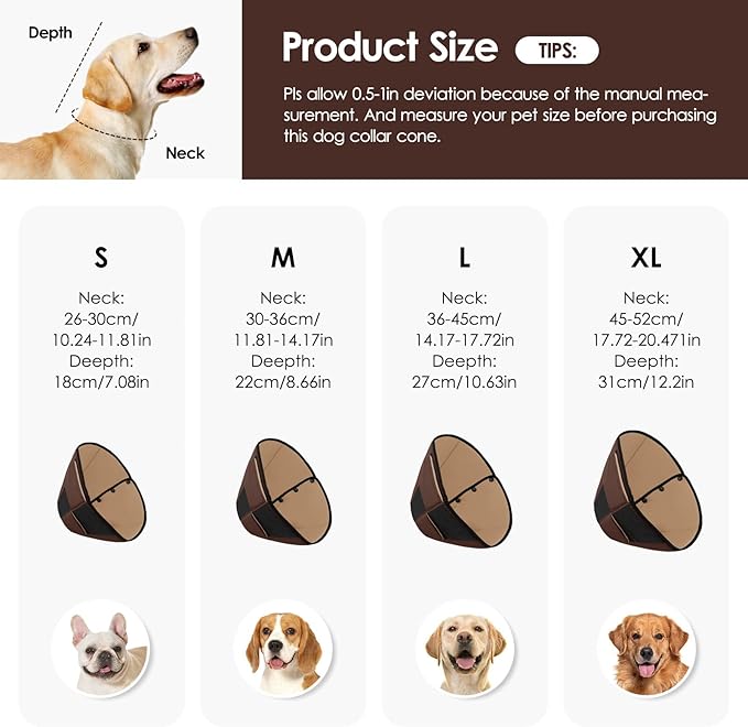 Dog Cones for Large Dogs, Soft Cone for Dogs to Stop Licking, Breathable Pet Surgery Collar Cone for Extra-Large Pets, Brown XL