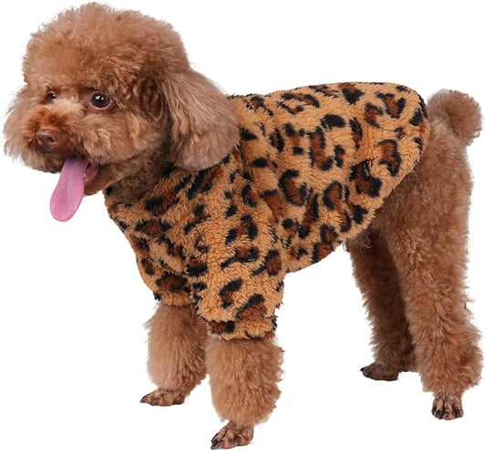 GreenJoy Leopard Print Dog Sweater – Stretchy Fleece Dog Turtleneck Sweatshirt for Puppies & Cats, Soft & Warm Pet Winter Clothes for Small, Medium & Large Dogs (Coffee Brown, Medium)