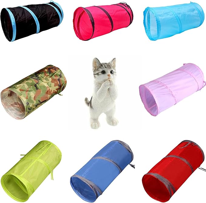 Foldable Spiral Cat Tunnel - Indoor Toy for Small Cats, Kittens, and Rabbits - Tube for Interactive Play and Outdoor Fun - Pet Activity Toy 20" Family Pack 8 Pcs