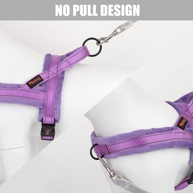Didog Soft Flannel Padded Dog Vest Harness, No Pull/Quick Fit Reflective Dog Strap Harness, Easy for Training Walking (XS:Chest 15-18", Purple)