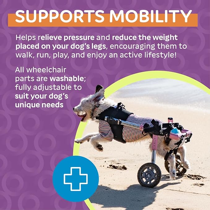 Walkin' Wheels Small Dog Wheelchair, Lightweight Dog Wheelchair for Back Legs, 11-14 lbs, for 9-13 inches Leg Height - Pink