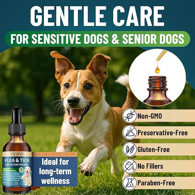 VICSOM Cat & Dog Flea Prevention Bundle: Natural 3-in-1 Herbal Drops for Sensitive Pets - Salmon (Cat) + Chicken (Dog) Flavor | Seasonal Support, Digestive Health & Skin Care